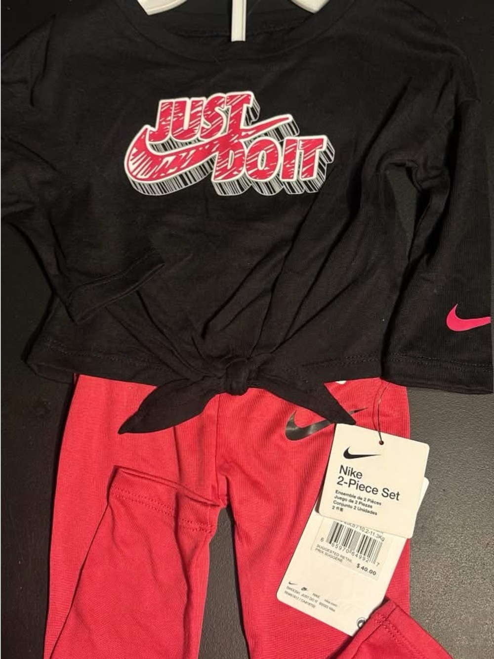 Nike Kids Matching Set Black and Red "Just Do It" Top with Red Leggings